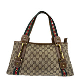 Gucci Vintage Brown Leather Trim Grommet Web Shoulder Bag
