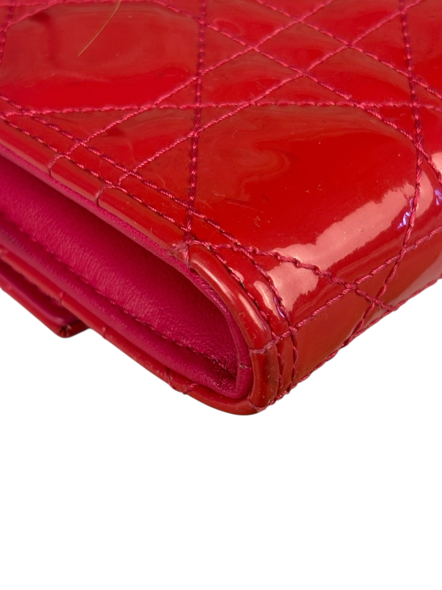 Christian Dior Cannage Red Patent Leather Wallet On Chain