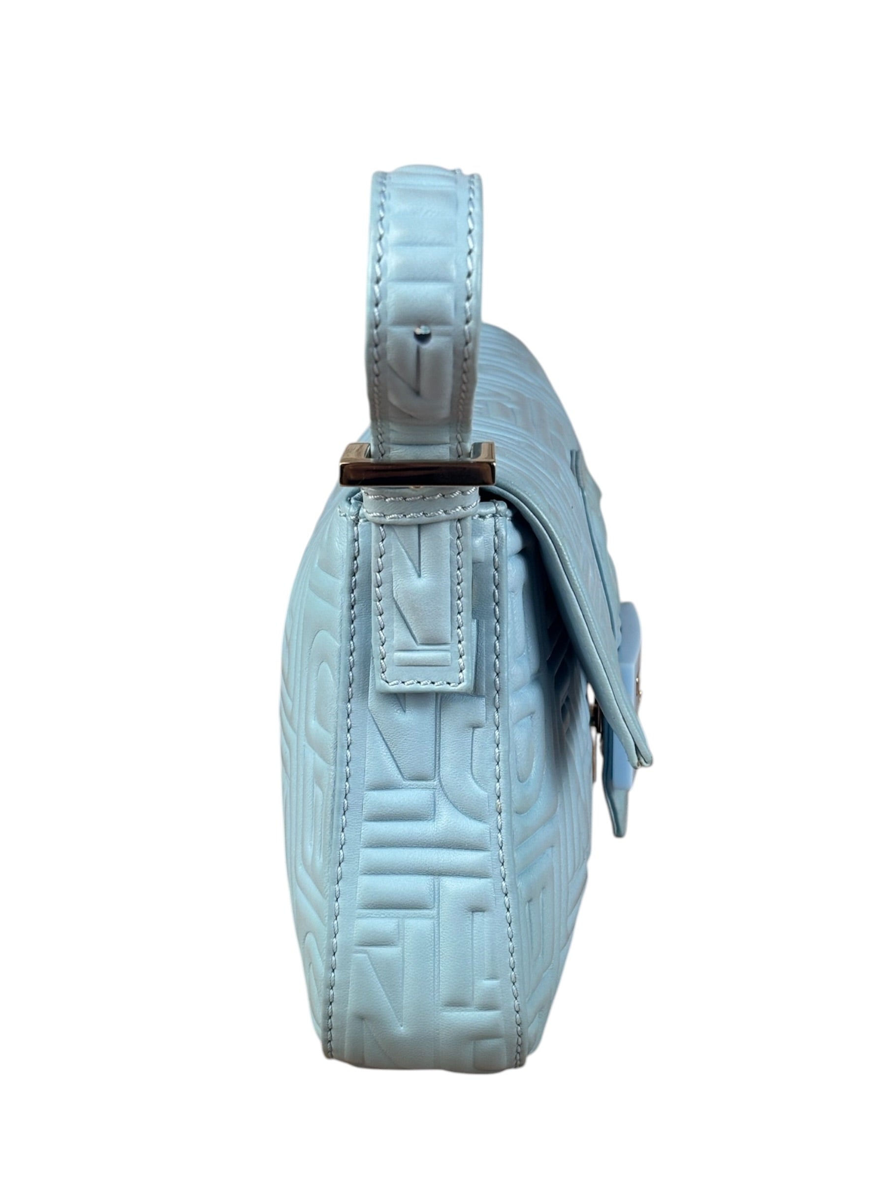 Fendi Blue Embossed Leather FF Baguette