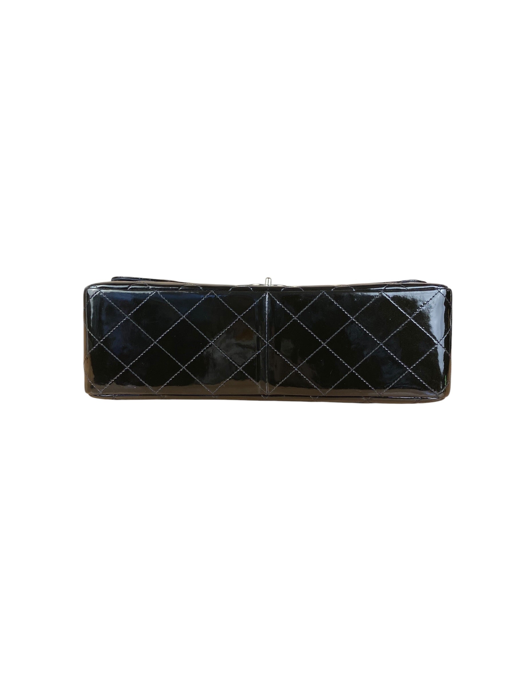 Chanel Black Patent Quilted Leather Classic Flap Bag 2009