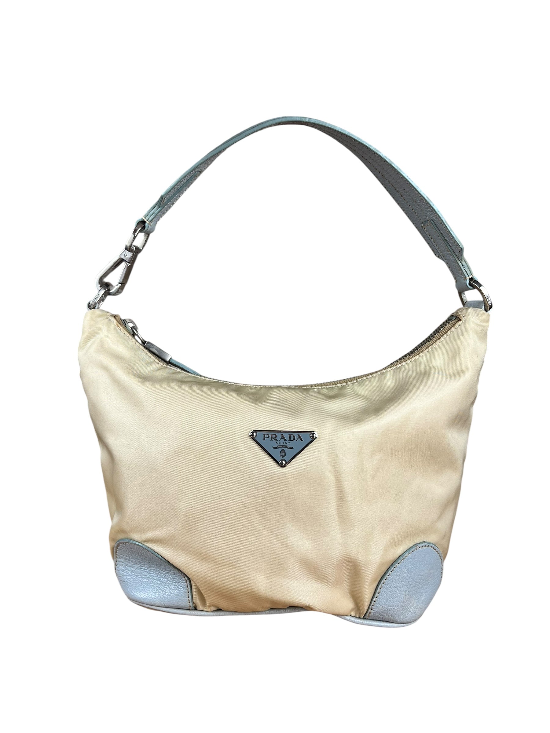 Prada Vintage Nylon Blue Leather Pochette