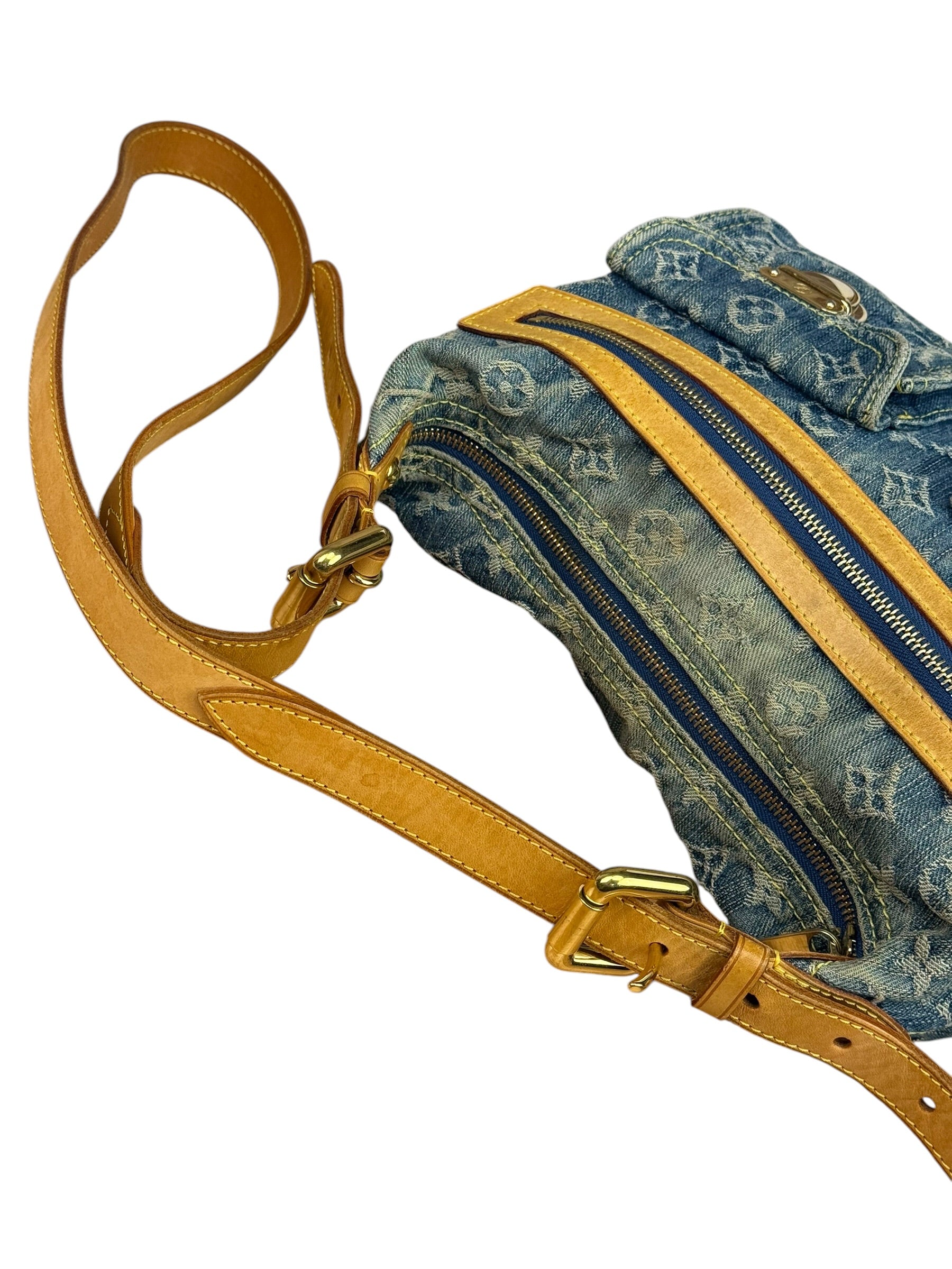 Louis Vuitton Vintage Denim Leather Trim Monogram Baggy Shoulder Bag MM