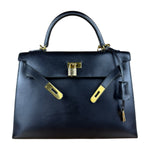 Hermes Kelly 32 Black Box Leather 1991