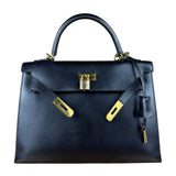 Hermes Kelly 32 Black Box Leather 1991