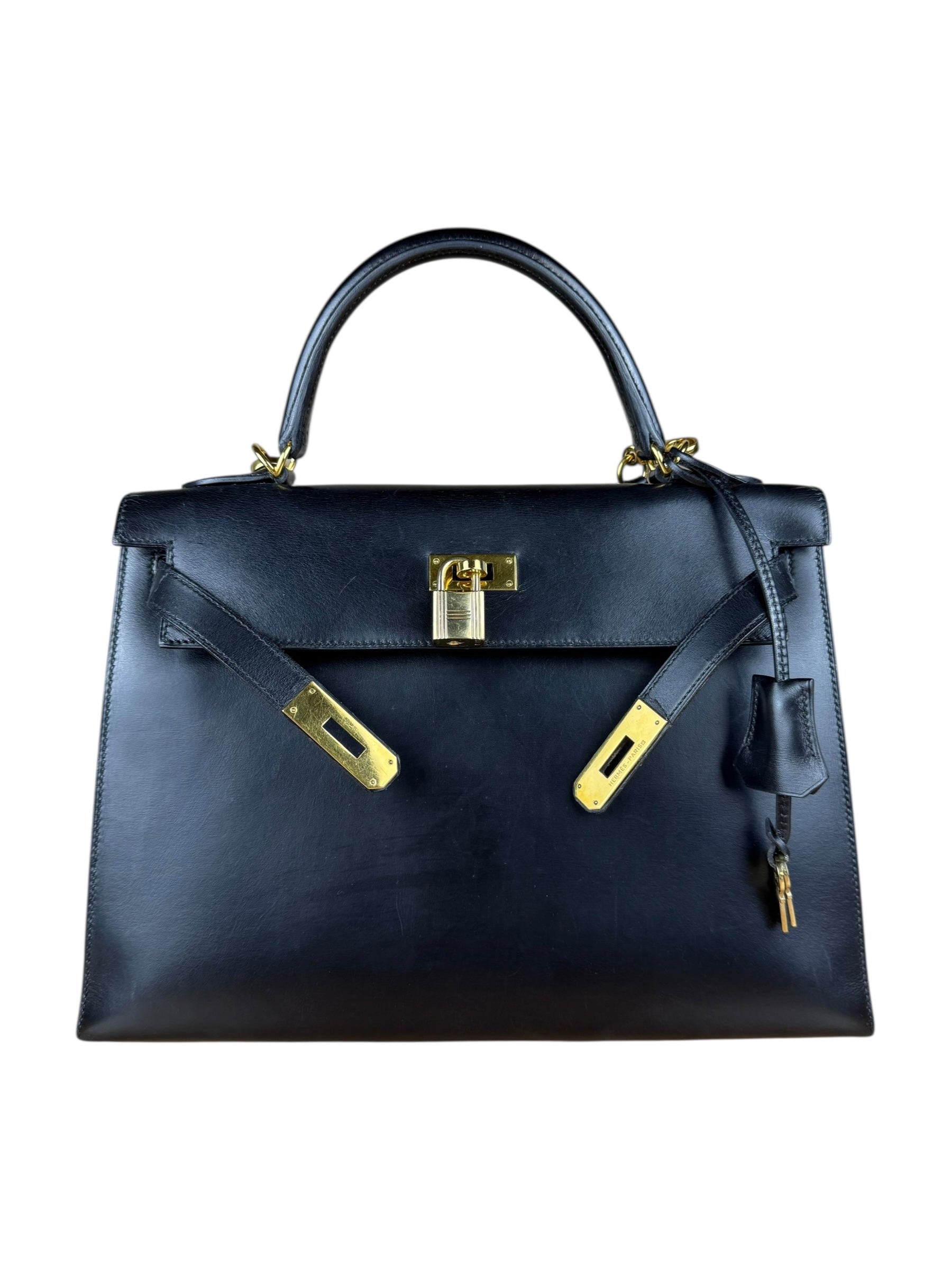 Hermes Kelly 32 Black Box Leather 1991