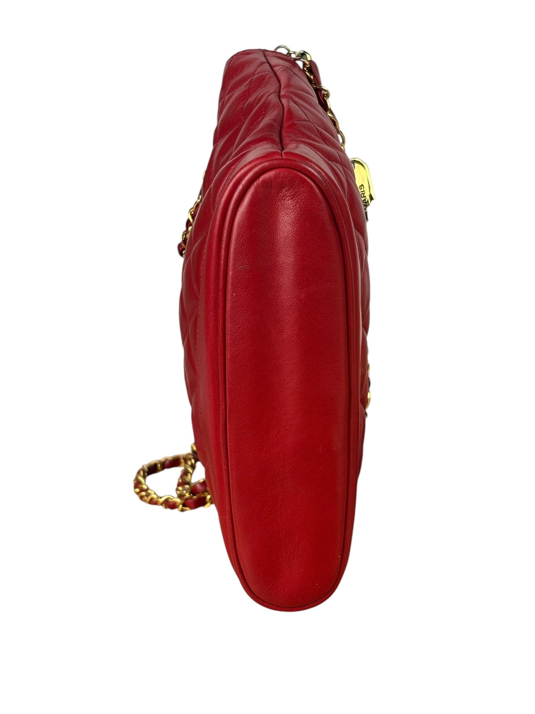 Chanel Vintage Red Quilted Lambskin Shoulder Bag 1989
