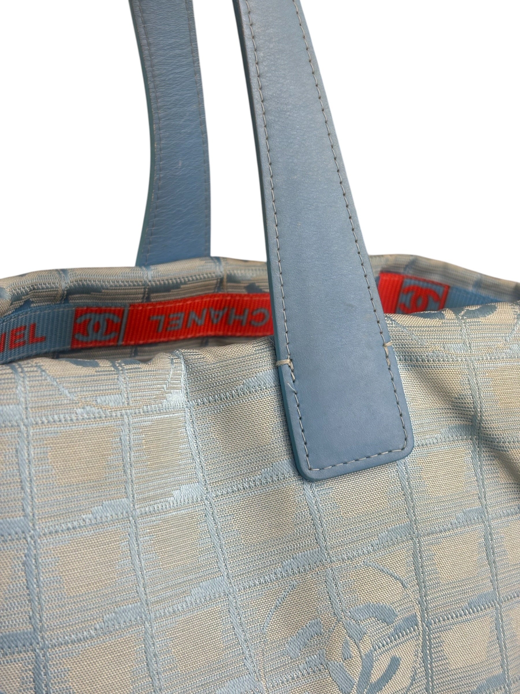 Chanel Blue Leather Trim New Travel Tote Bag 2002