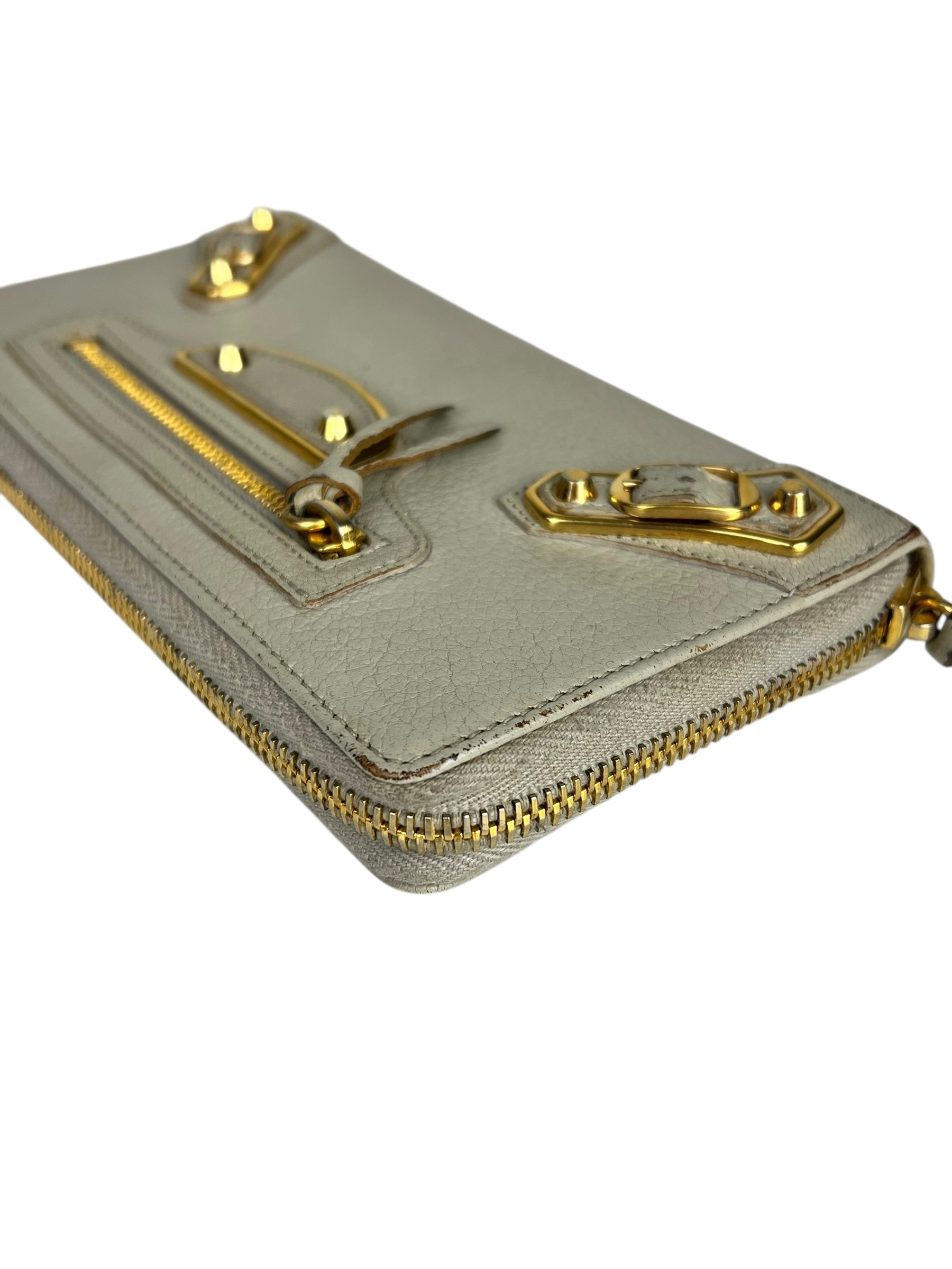 Balenciaga Grey Leather Moto Long Wallet