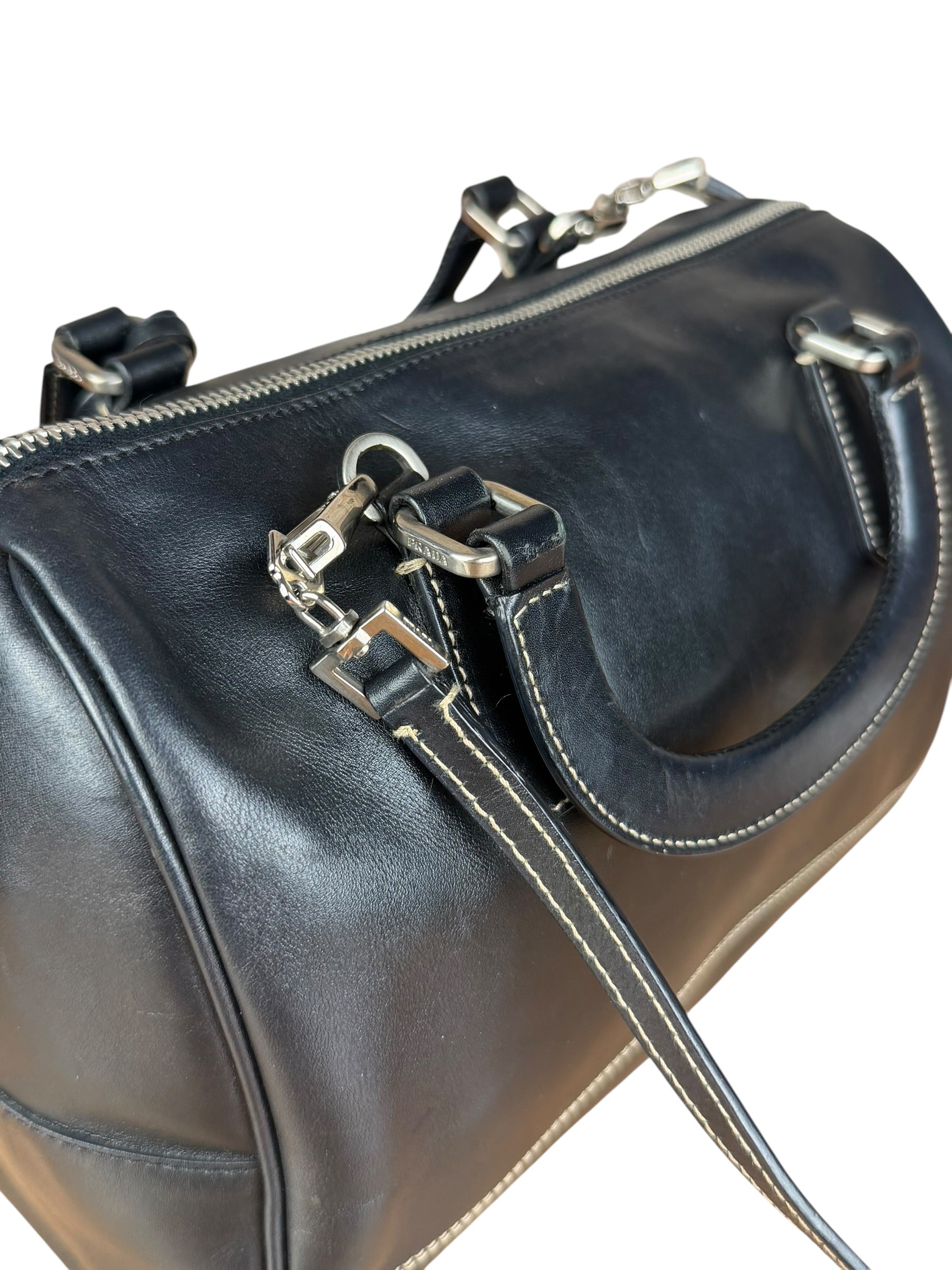 Prada Vintage Black Leather Mini Boston Bag