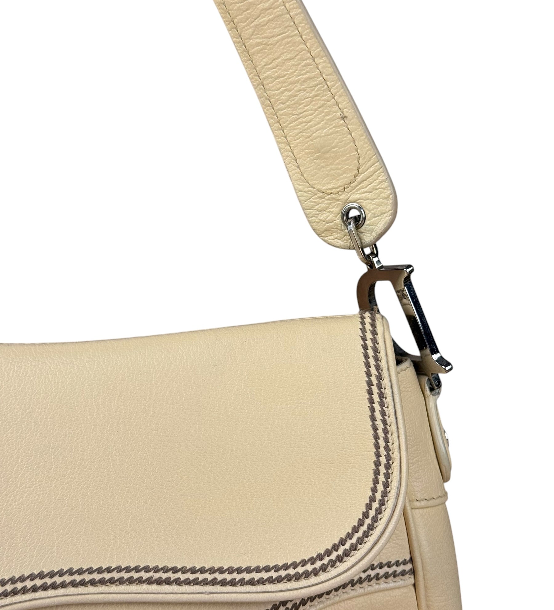 Christian Dior Vintage Beige Leather Stitch Saddlebag
