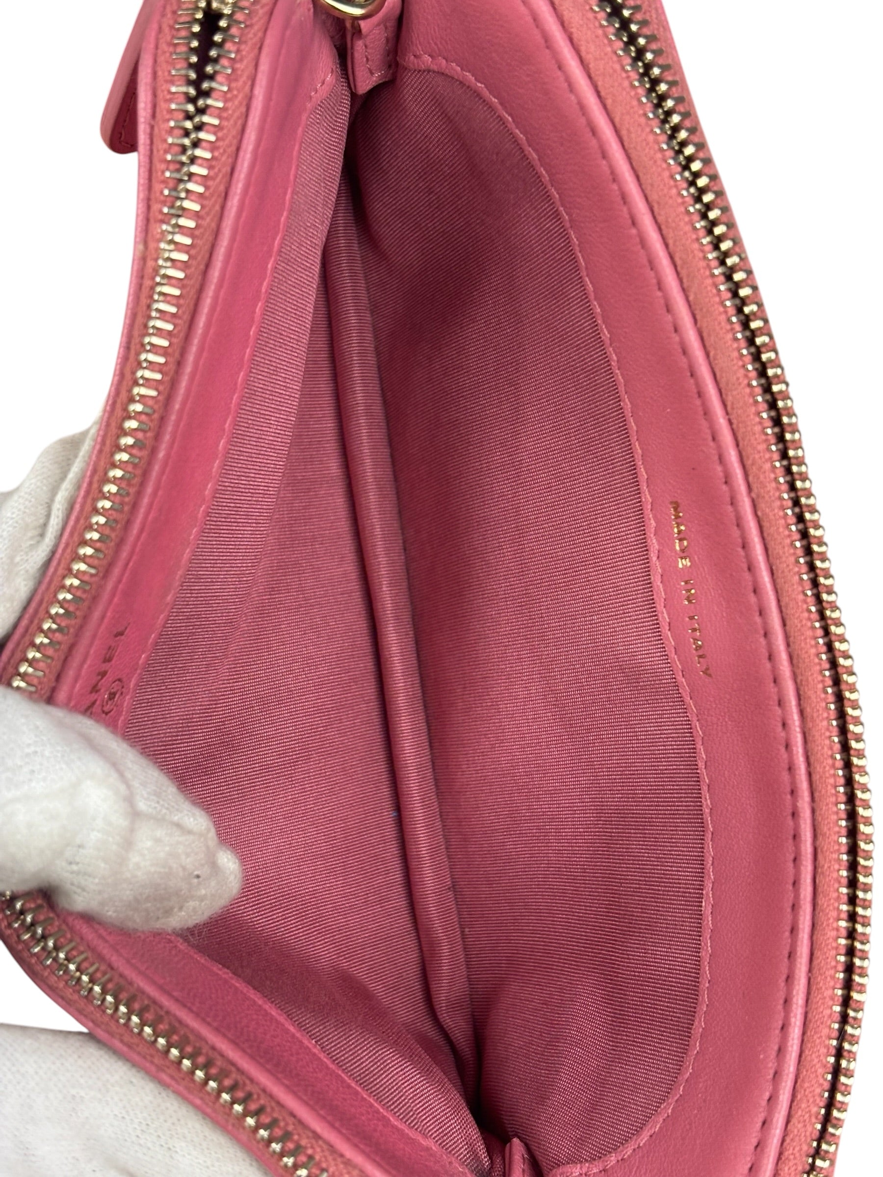 Chanel Pink Quilted Leather Zip Wallet on Chain Bag 2018