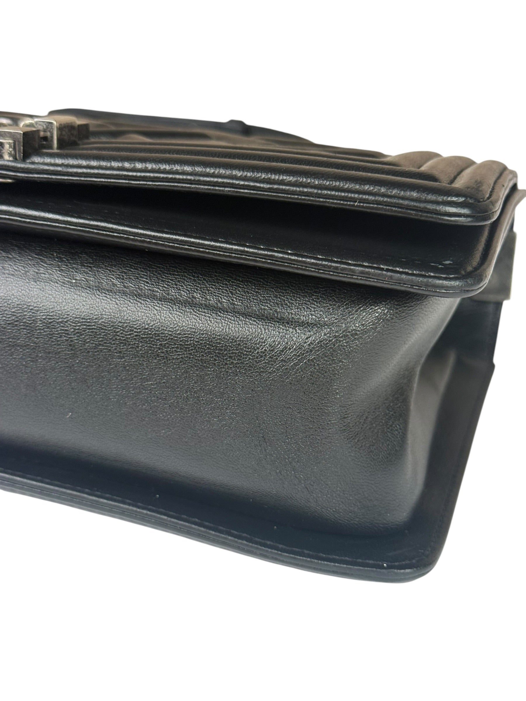 Chanel Black Leather Diamond Quilted Medium Boy Bag 2012