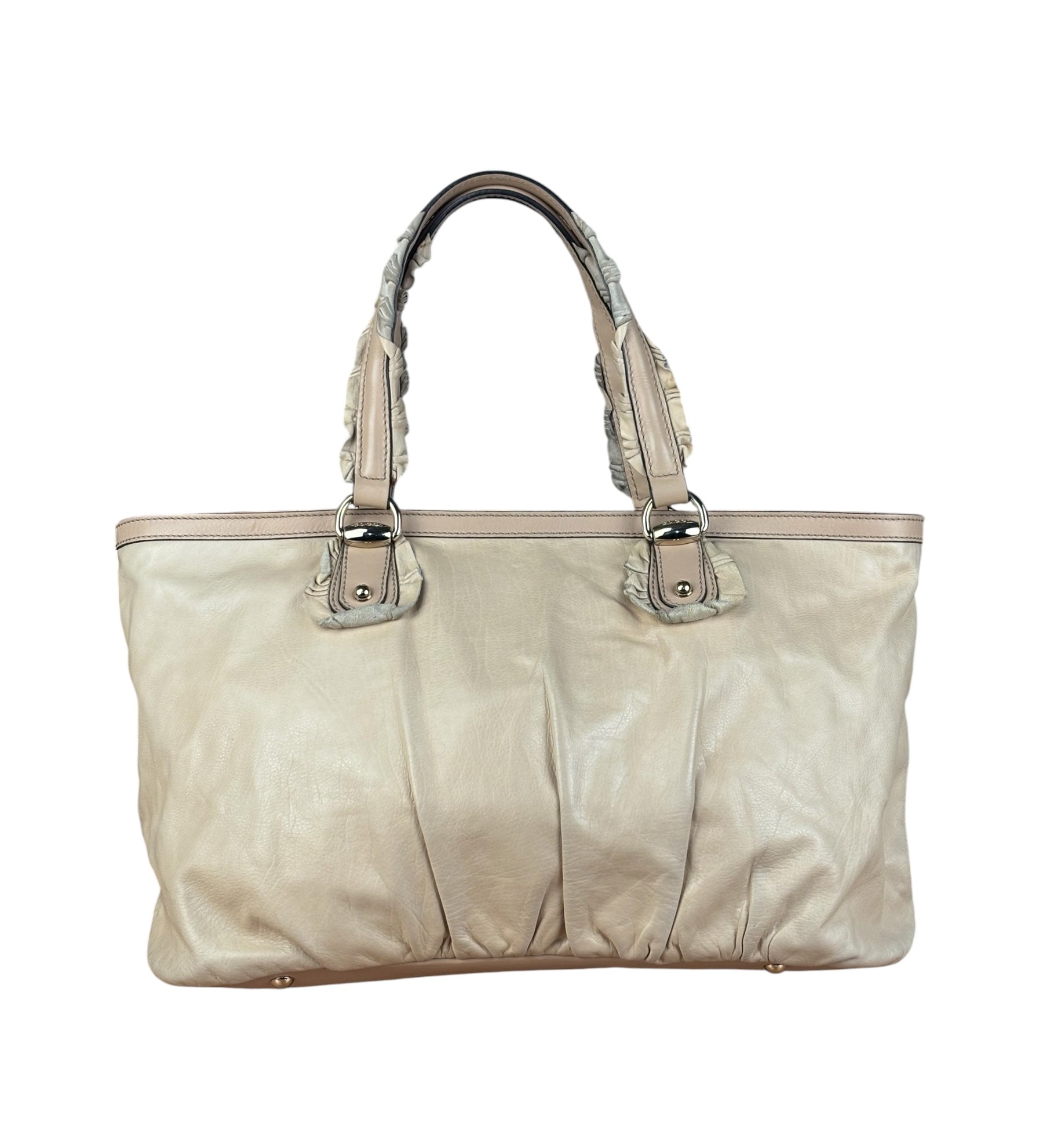 Gucci Vintage Beige Leather Ruched Handle Tote