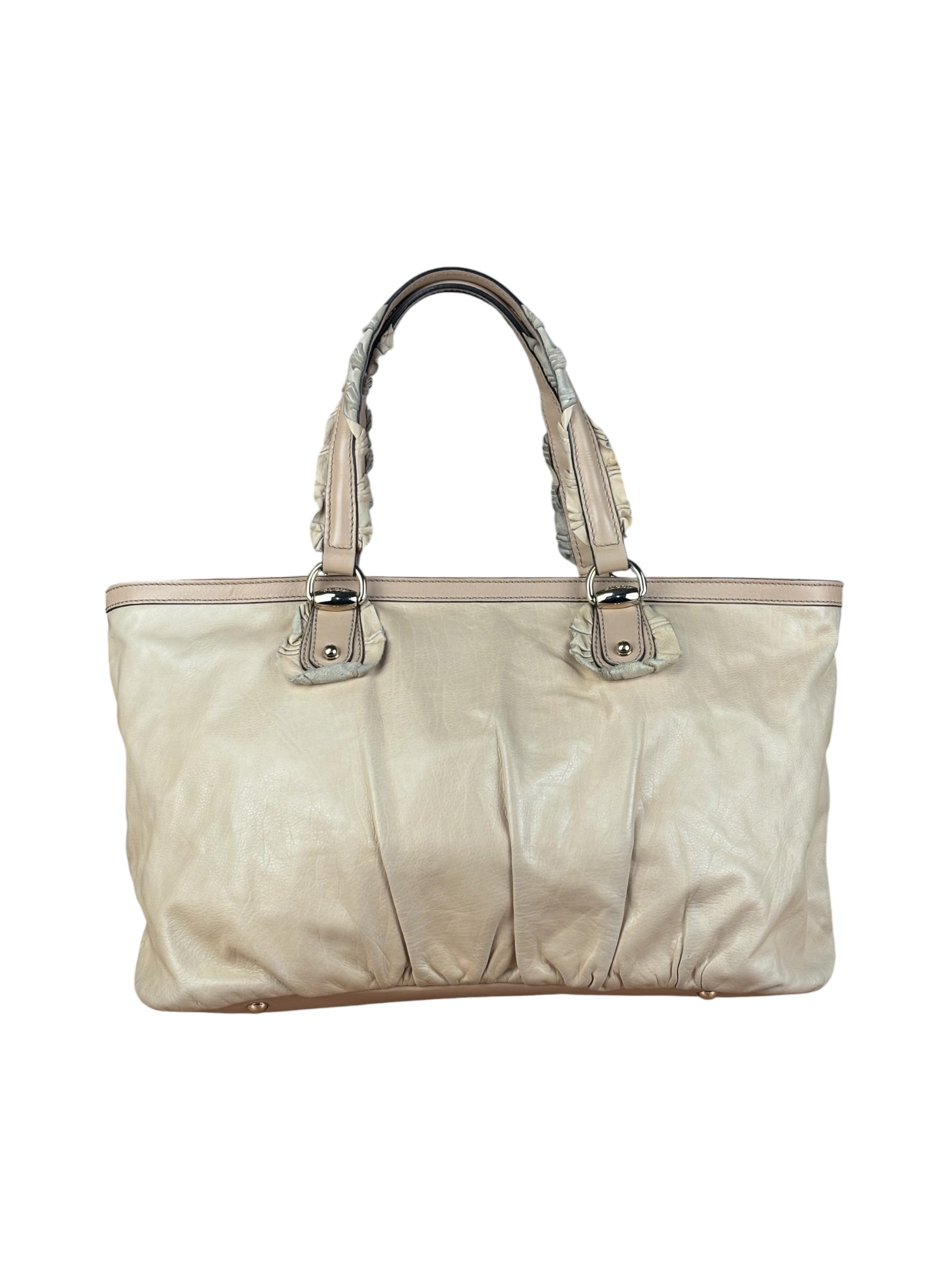 Gucci Vintage Beige Leather Ruched Handle Tote