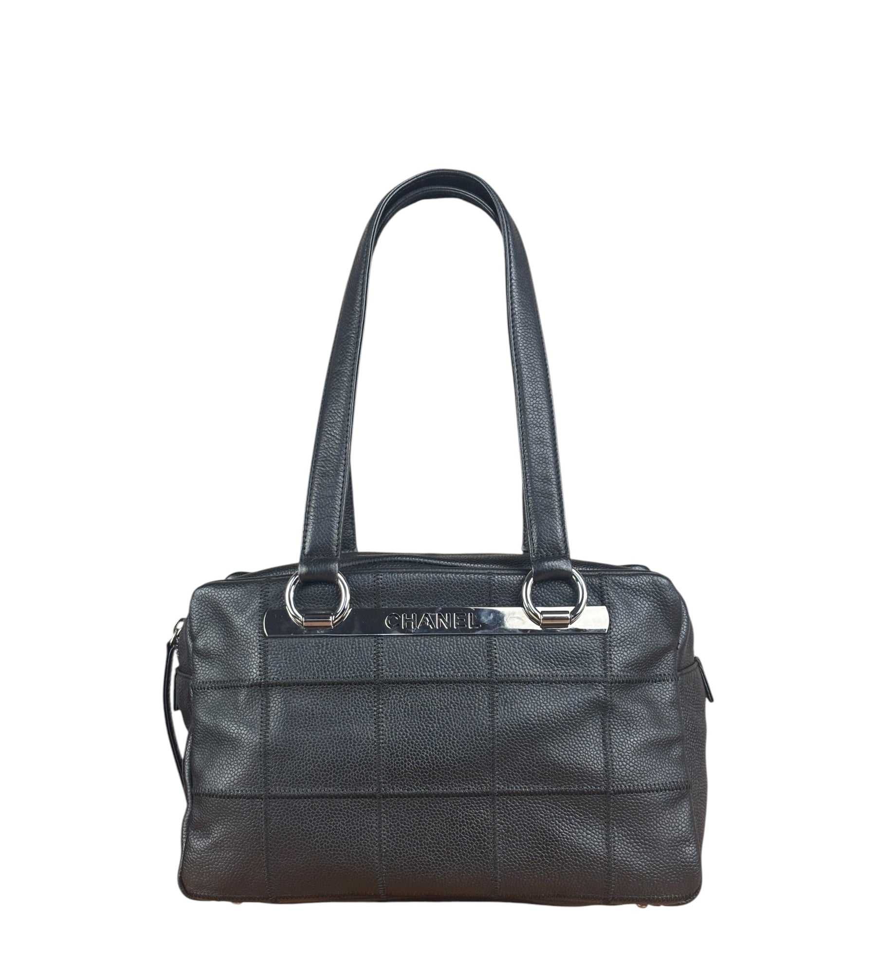 Chanel Black Leather Chocolate Bar Shoulder Bag 2004
