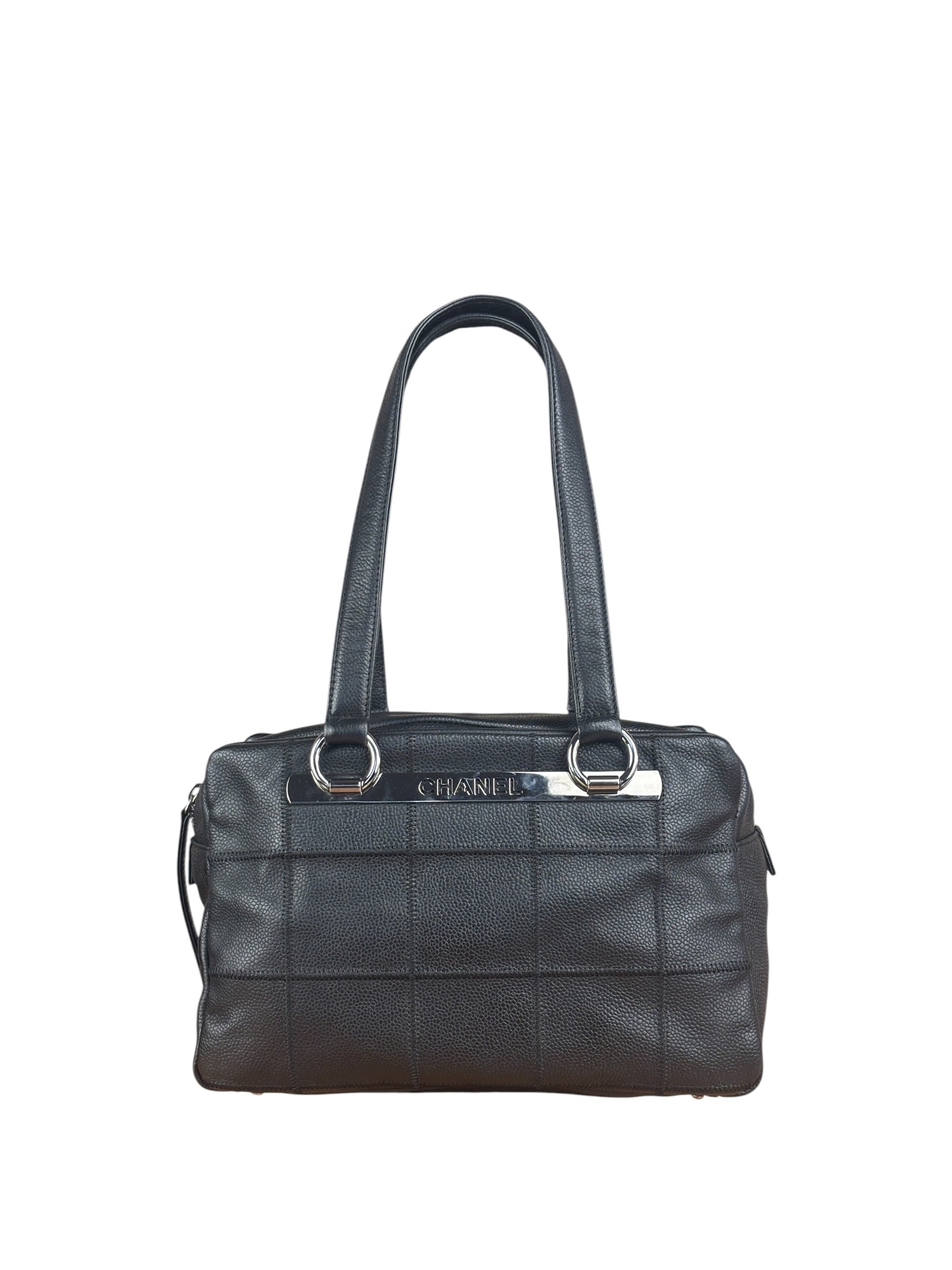 Chanel Black Leather Chocolate Bar Shoulder Bag 2004