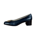 Salvatore Ferragamo Blue Gold Buckles Pumps