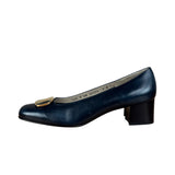 Salvatore Ferragamo Blue Gold Buckles Pumps