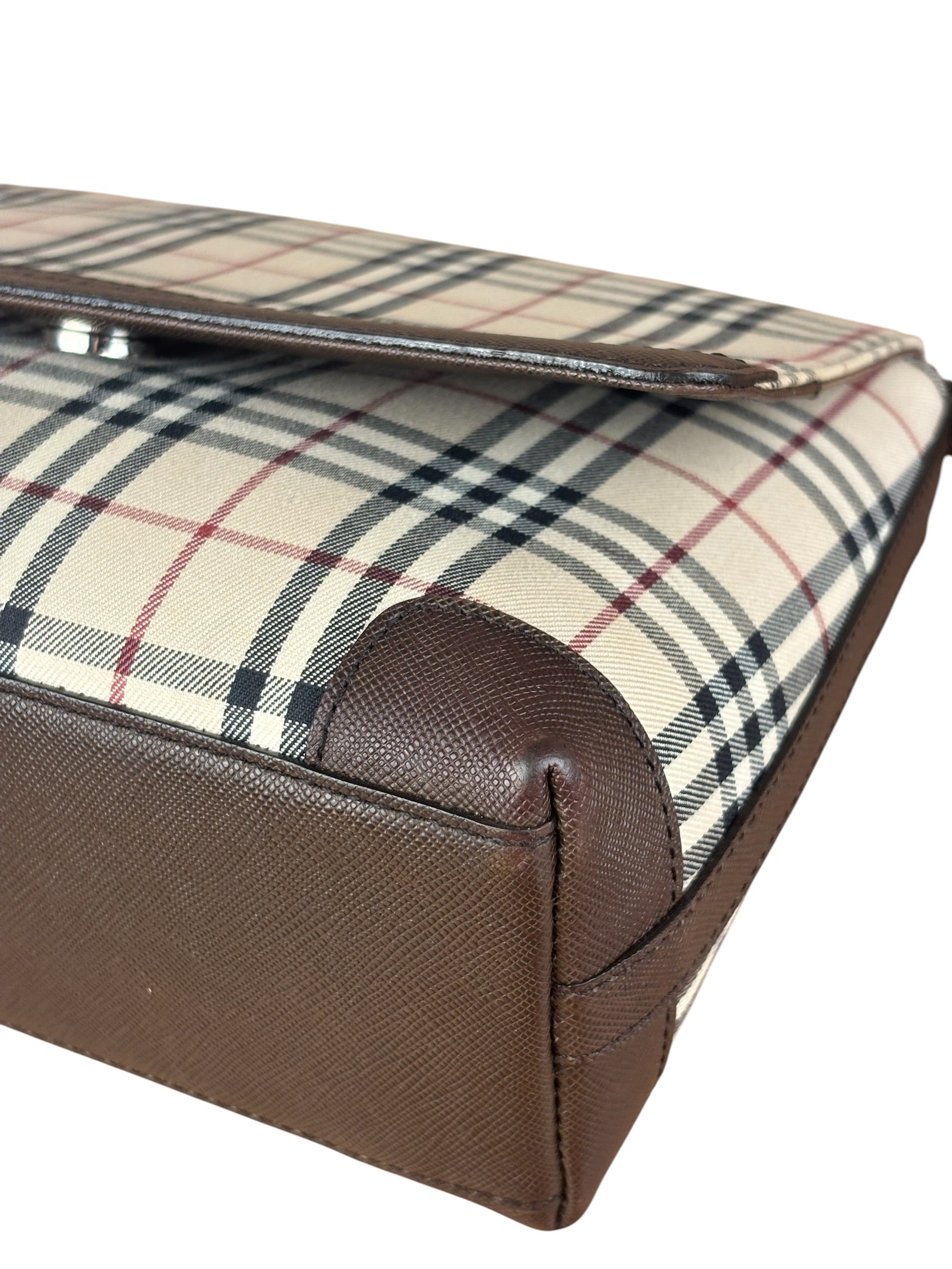 Burberry Vintage Leather Trim House Check Crossbody Flap Bag