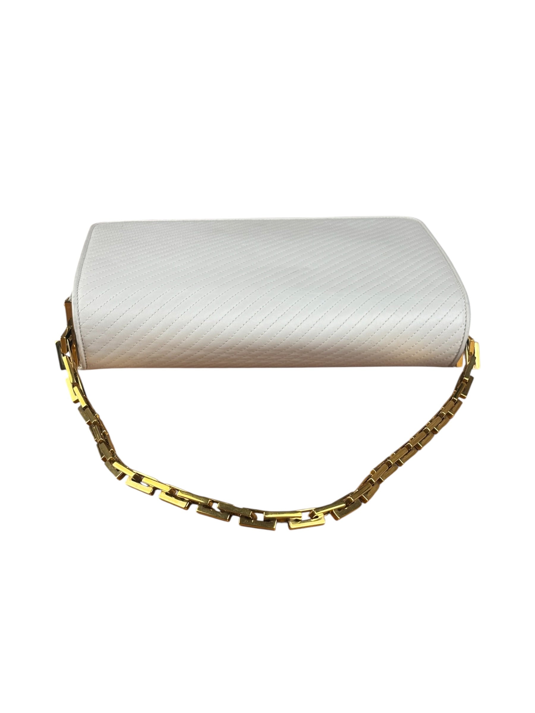 YSL White Chevron Quilted Babylone Chain Flap Shoulder Bag
