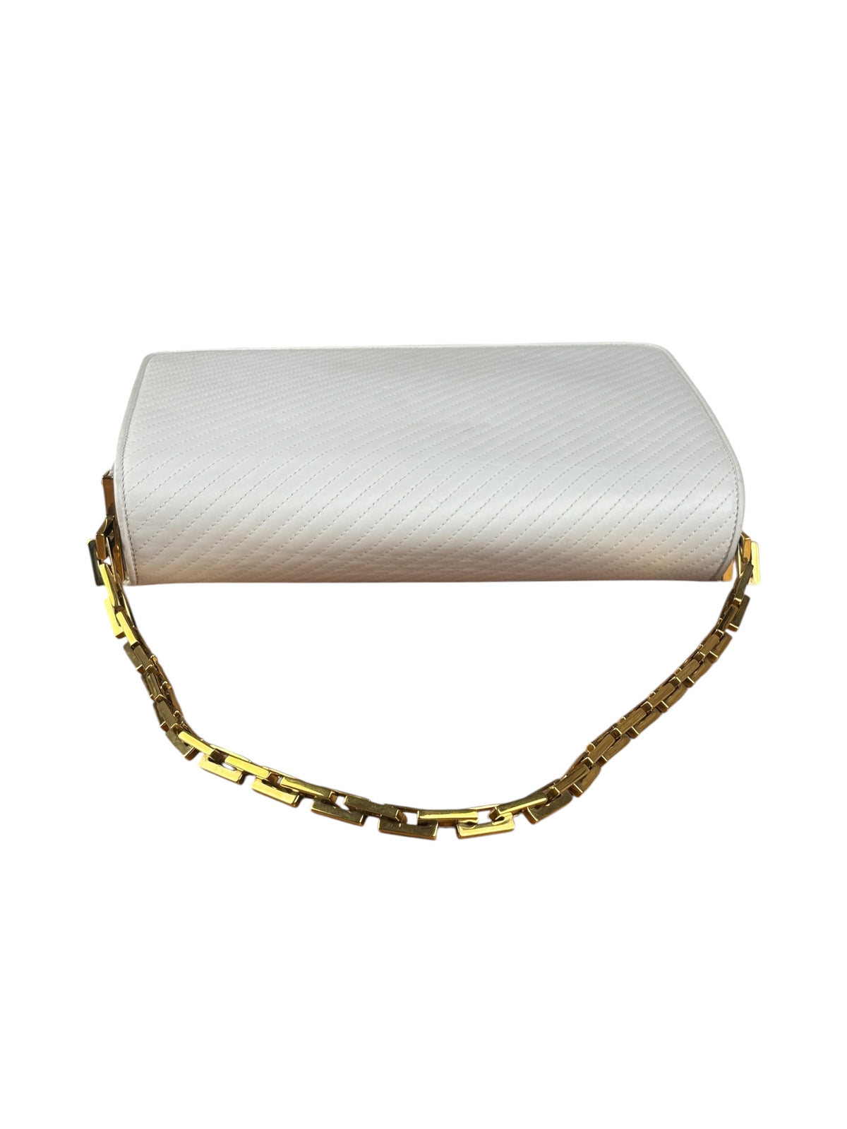 YSL White Chevron Quilted Babylone Chain Flap Shoulder Bag