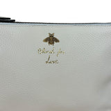 Gucci Ivory Pebbled Leather Bee Zip Clutch Pouch