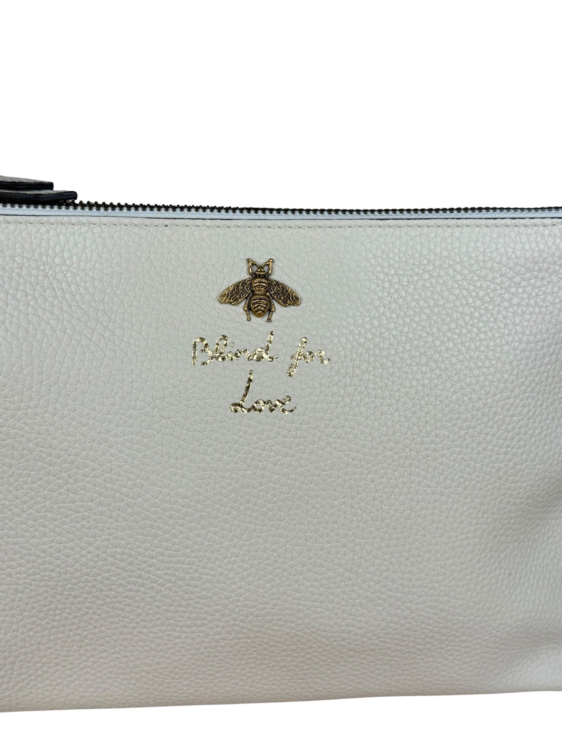 Gucci Ivory Pebbled Leather Bee Zip Clutch Pouch