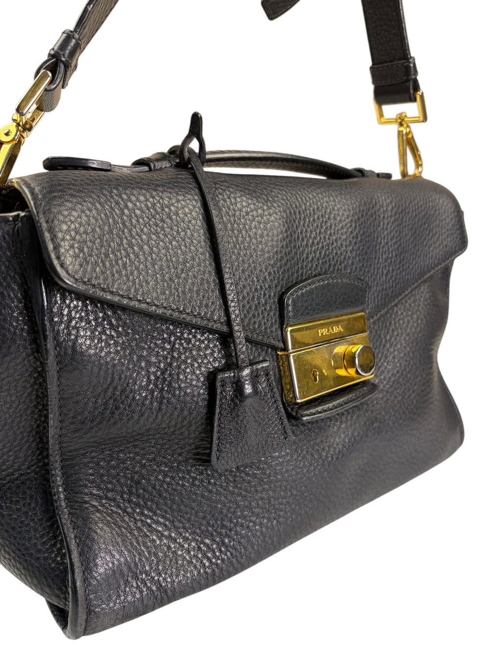 Prada Black Leather Vitello Daino Soundlock Two-Way Satchel