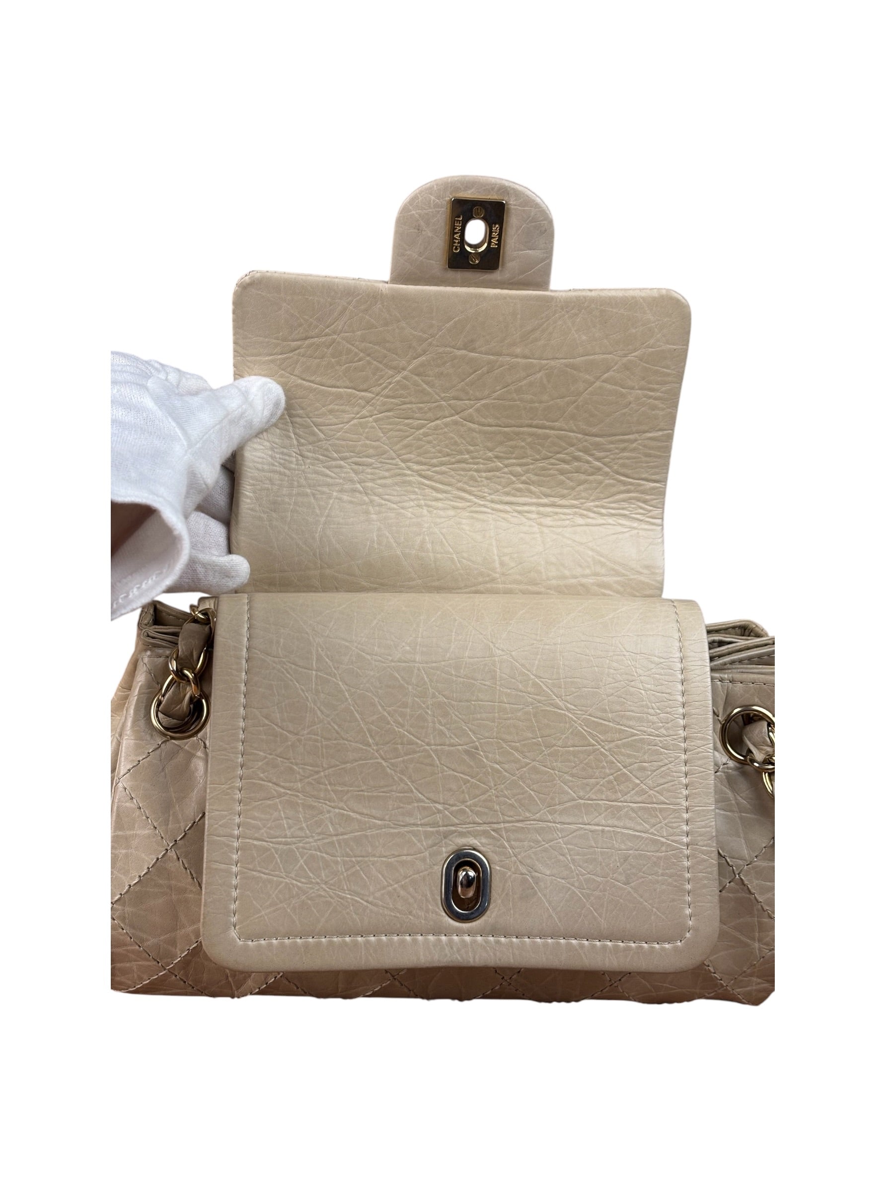 Chanel Beige Quilted Leather Accordion Double Flap Bag 2005