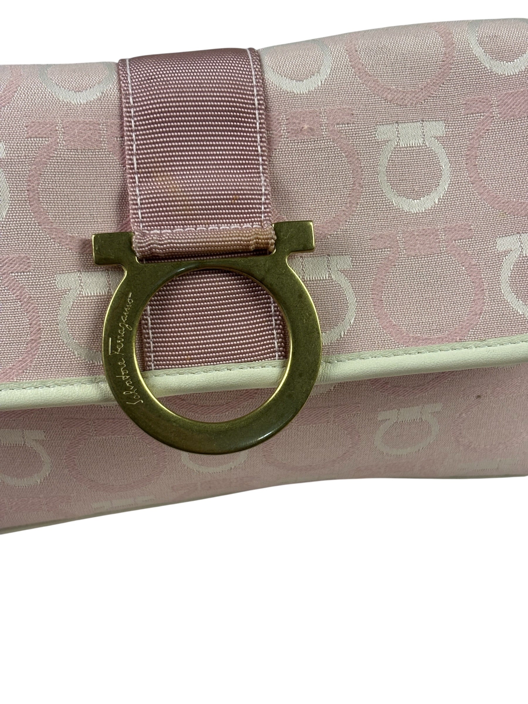 Ferragamo Pink Canvas Gancini Shoulder Bag