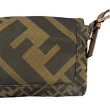 Fendi Vintage Brown Leather Trim Zucca Whipstitch XL Baguette