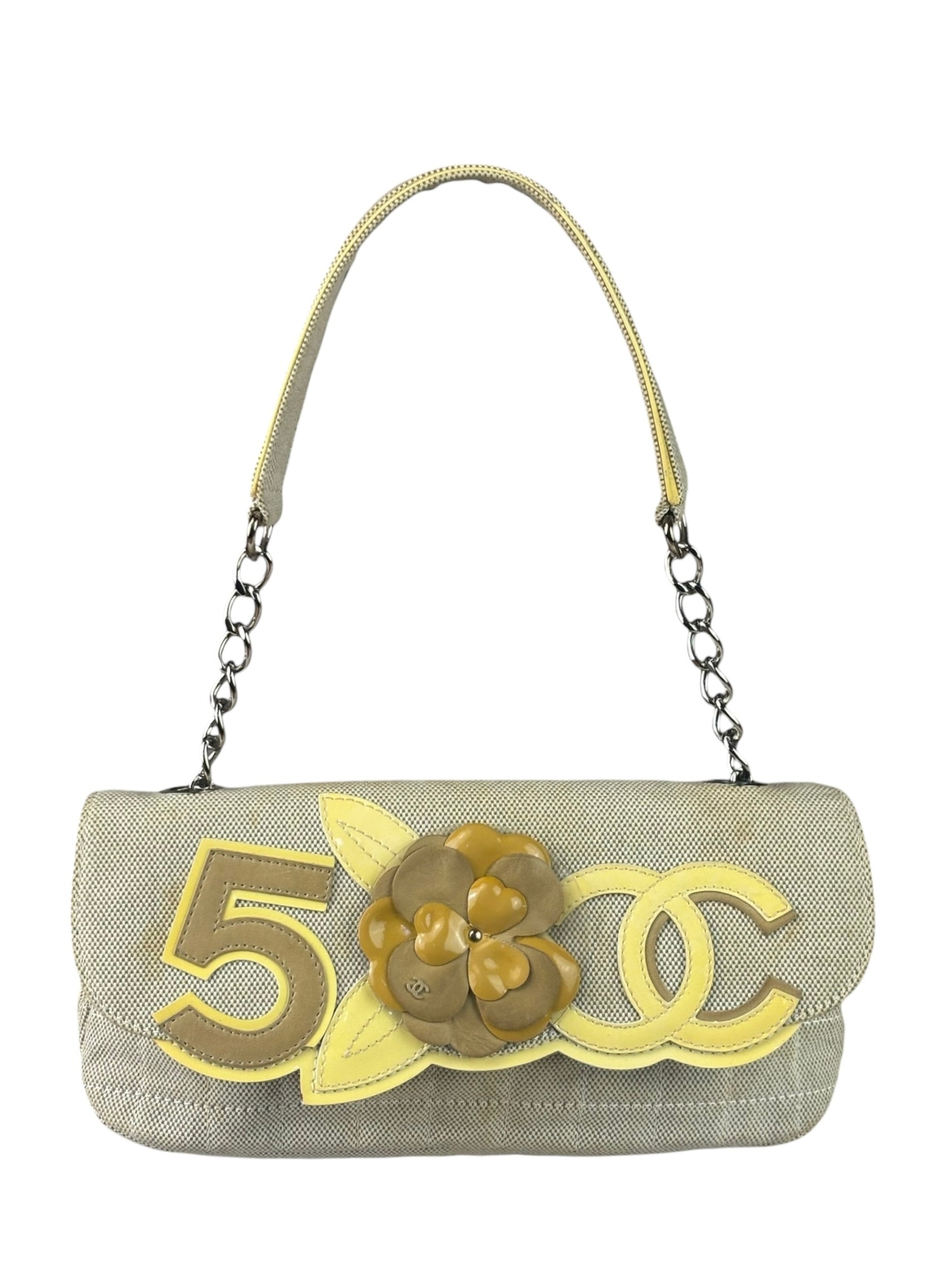 Chanel Woven Leather Trim Camellia No.5 Small Flap Bag 2005