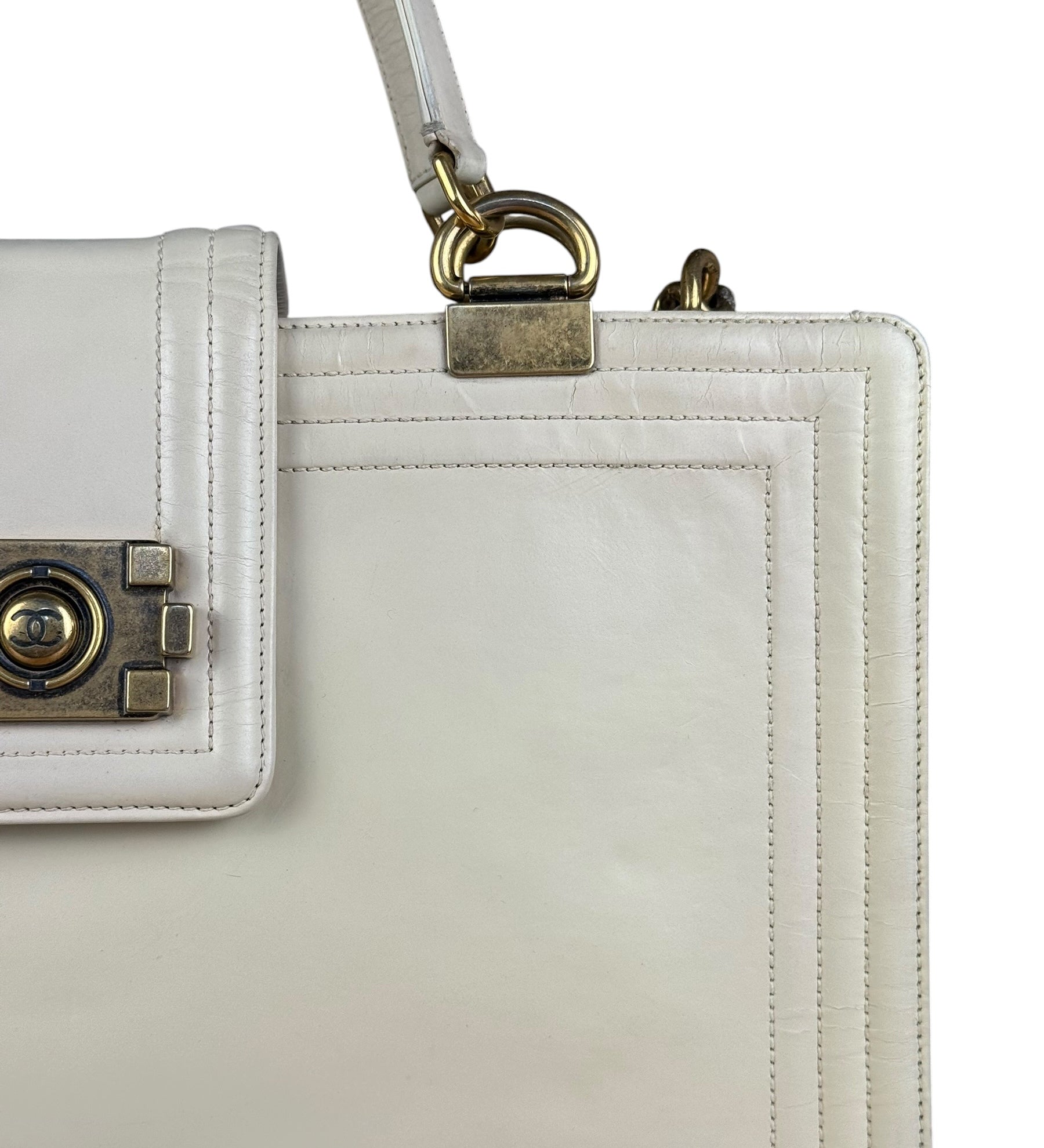 Chanel Ivory Leather Large Jetsetter Boy 2Way Handbag 2011