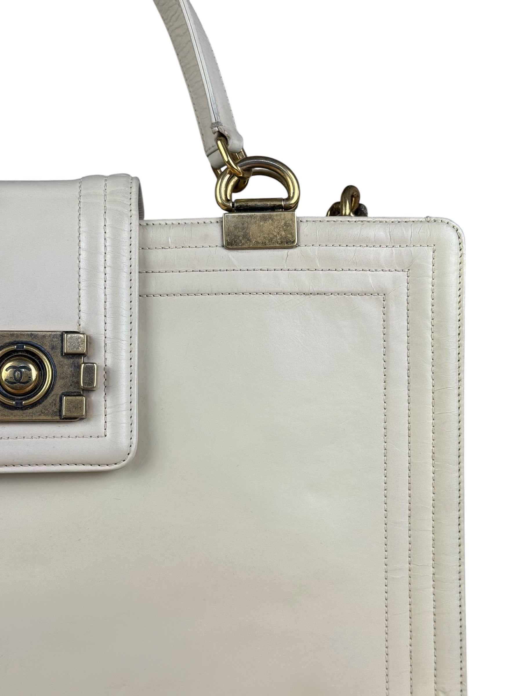 Chanel Ivory Leather Large Jetsetter Boy 2Way Handbag 2011