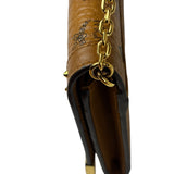 MCM Brown Leather Monogram Studded Long Wallet On Chain
