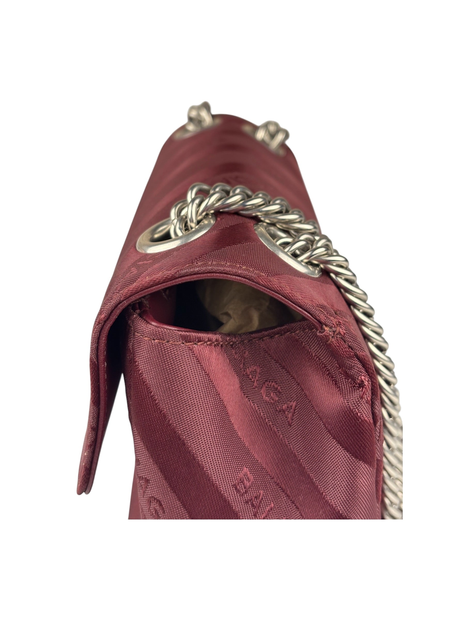 Balenciaga Burgundy Satin Jacquard Round S Lock Shoulder Bag