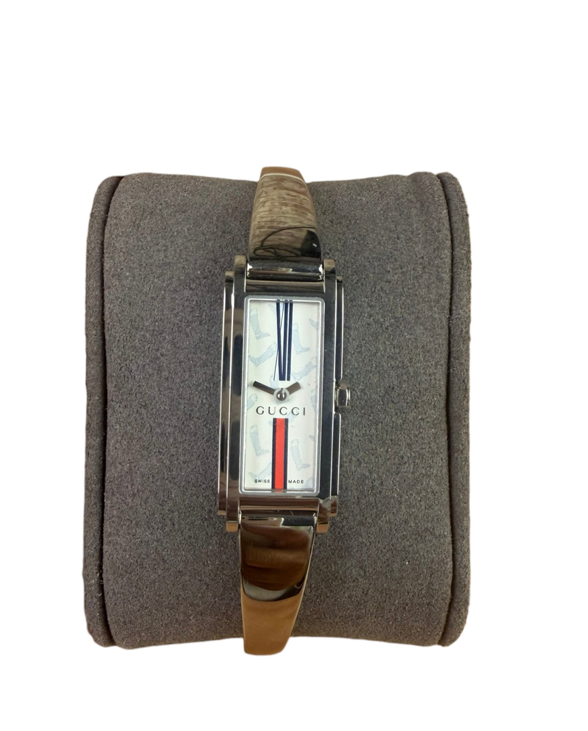 Gucci 109 White Red Blue Dial Horsebit Bangle Band