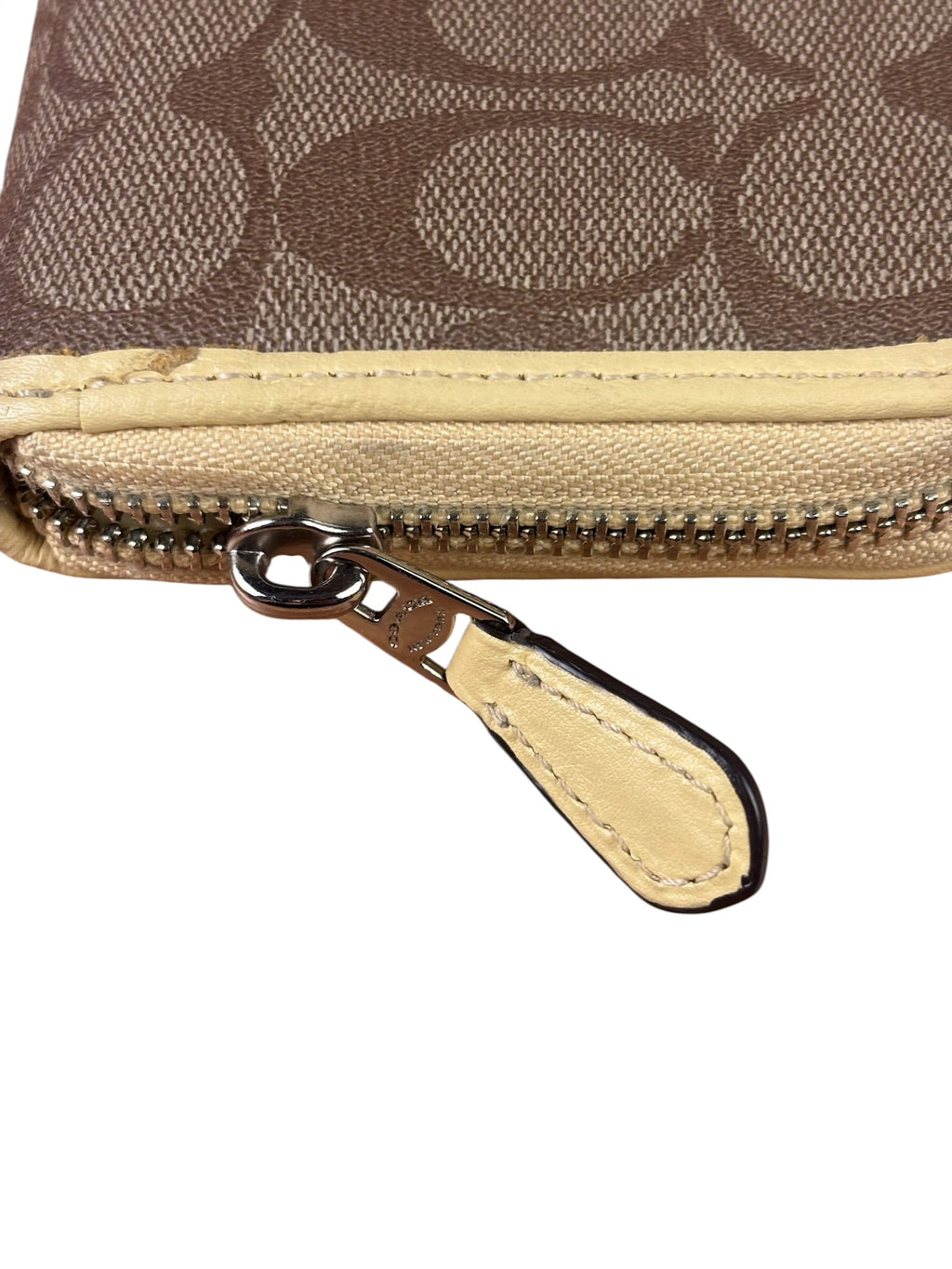 Coach Beige/Brown Leather C Signature Zip-Around Long Wallet