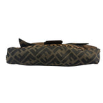 Fendi Vintage Brown Leather Trim Zucca Whipstitch XL Baguette