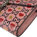 Gucci Pink Leather Dionysus GGCrystal Valentines Small Wallet On Chain