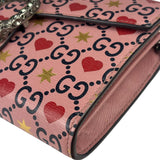 Gucci Pink Leather Dionysus GGCrystal Valentines Small Wallet On Chain