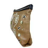 Prada Vintage Camel Leather Embroidery Clutch