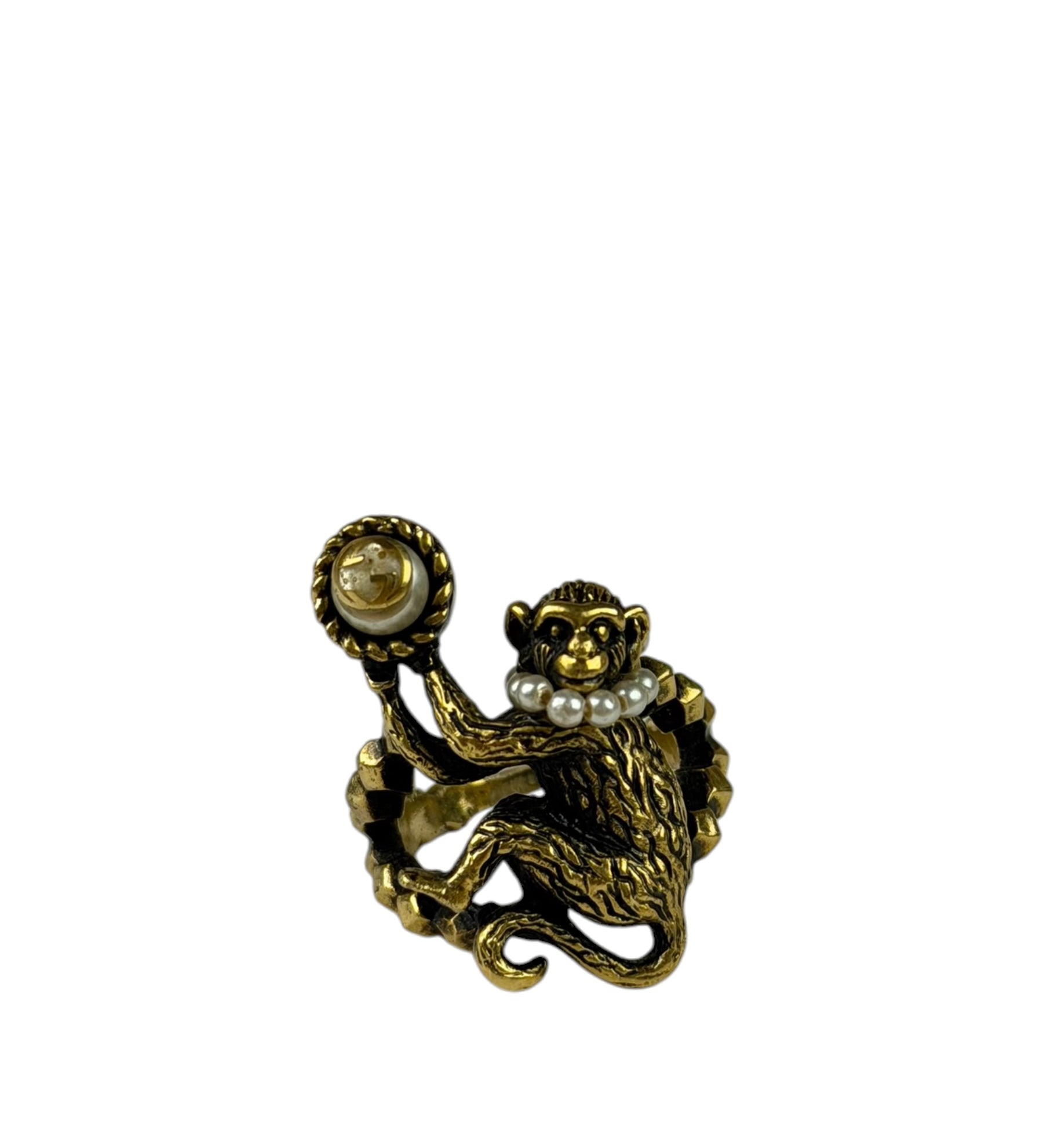 Gucci Faux Pearl Monkey Ring