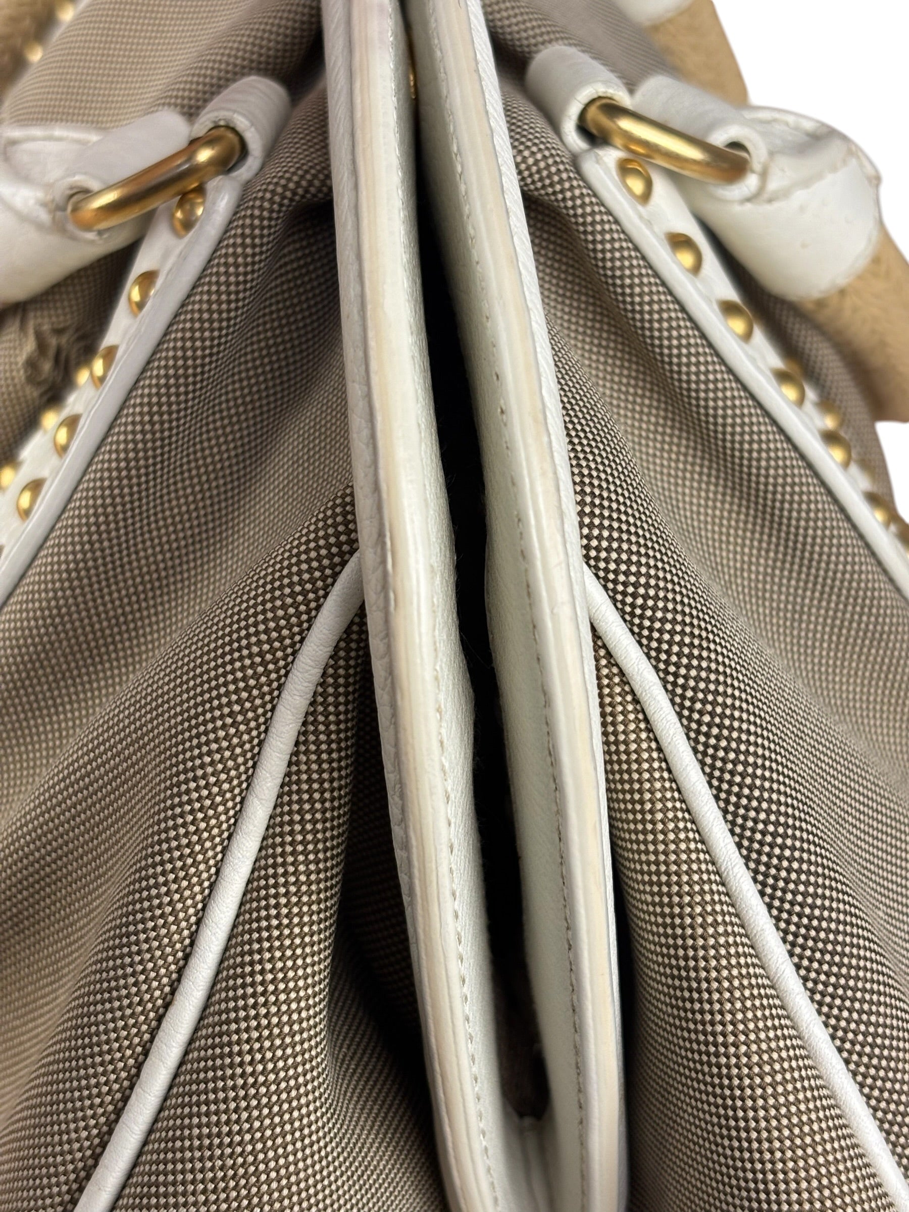 Prada Beige Vitello Trimmed Canapa Bag