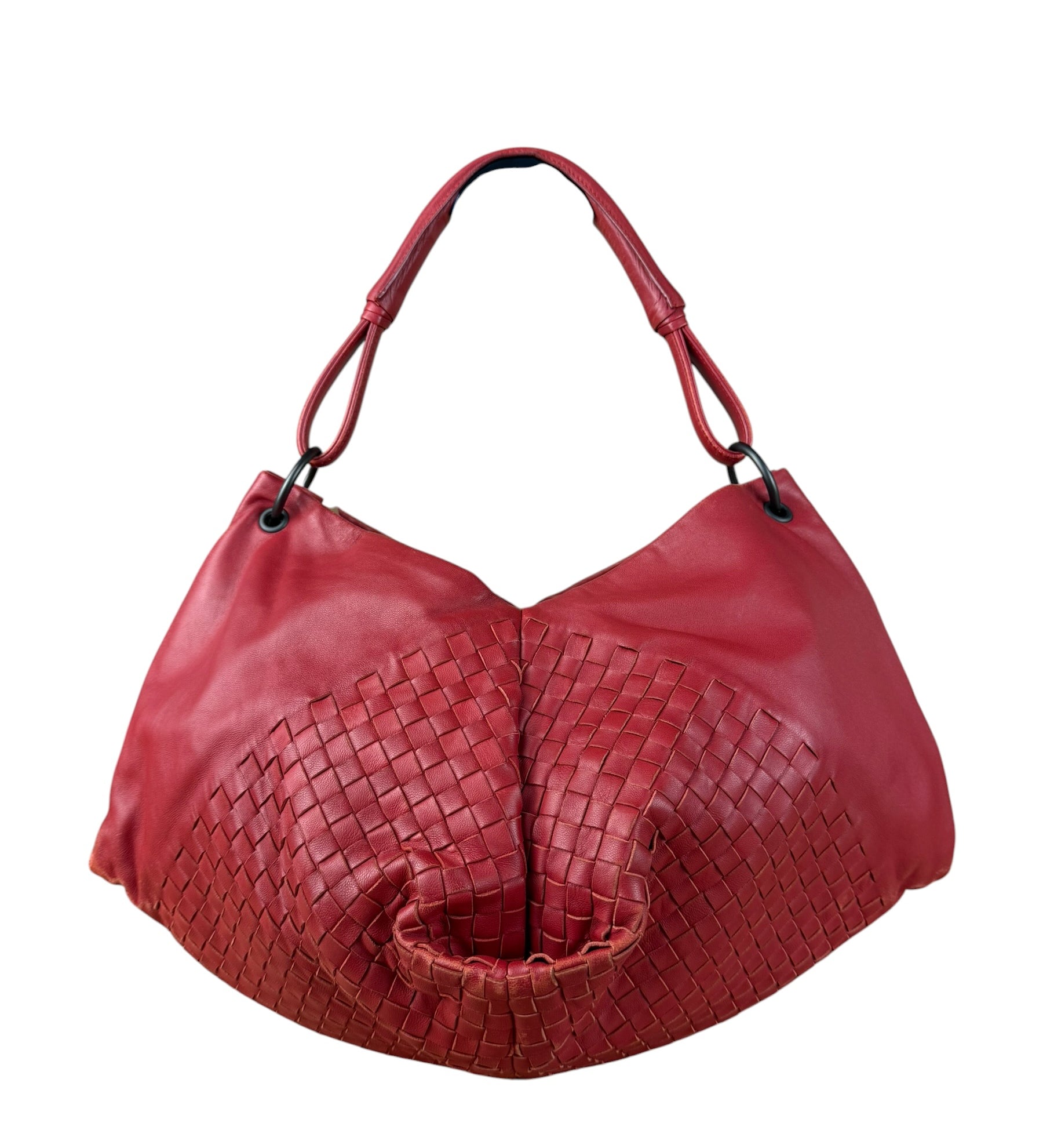 Bottega Veneta Vintage Red Hobo Aquilone Fortune Cookie Shoulder Bag