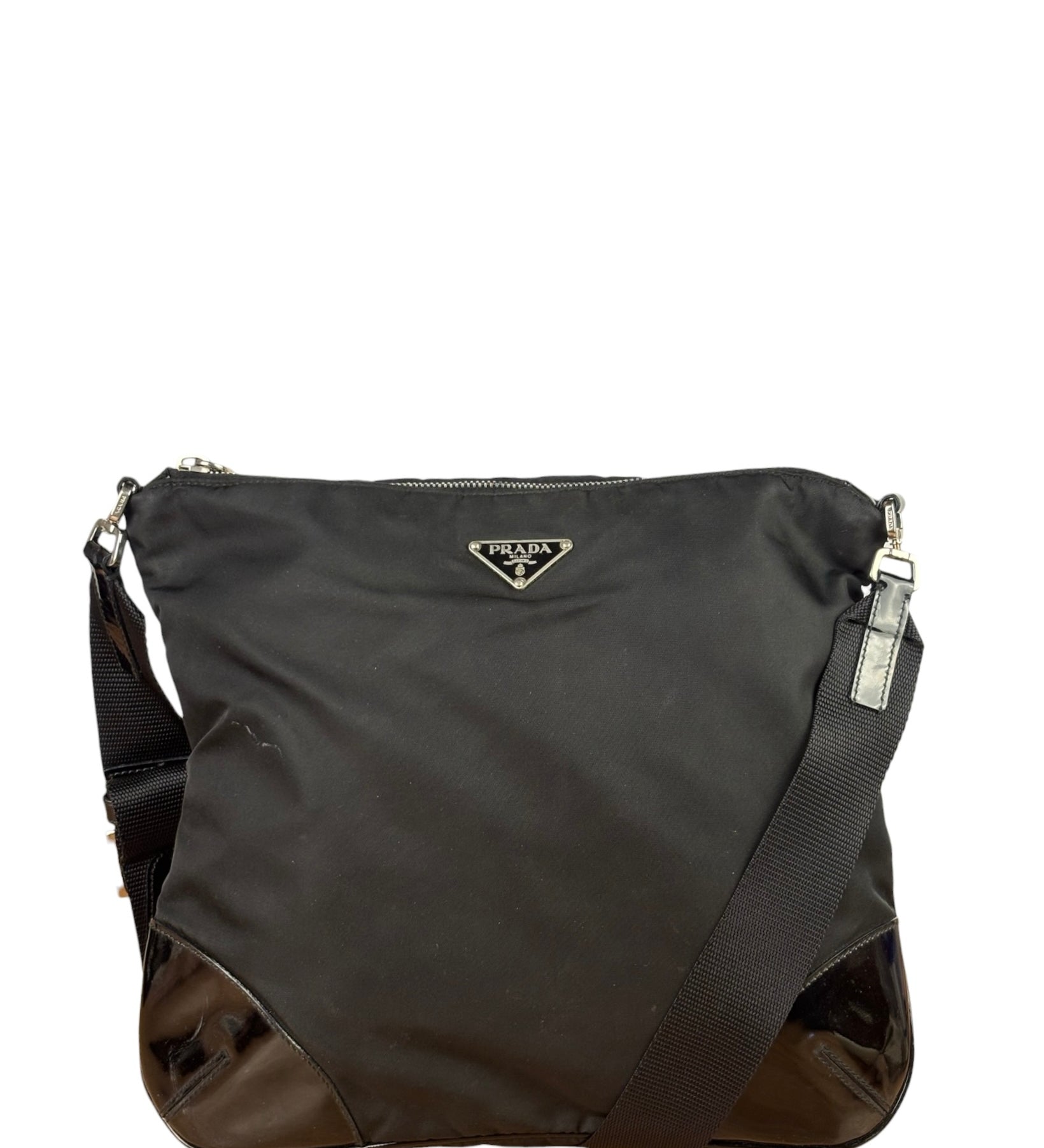 Prada Patent-Trimmed Nylon Crossbody Bag