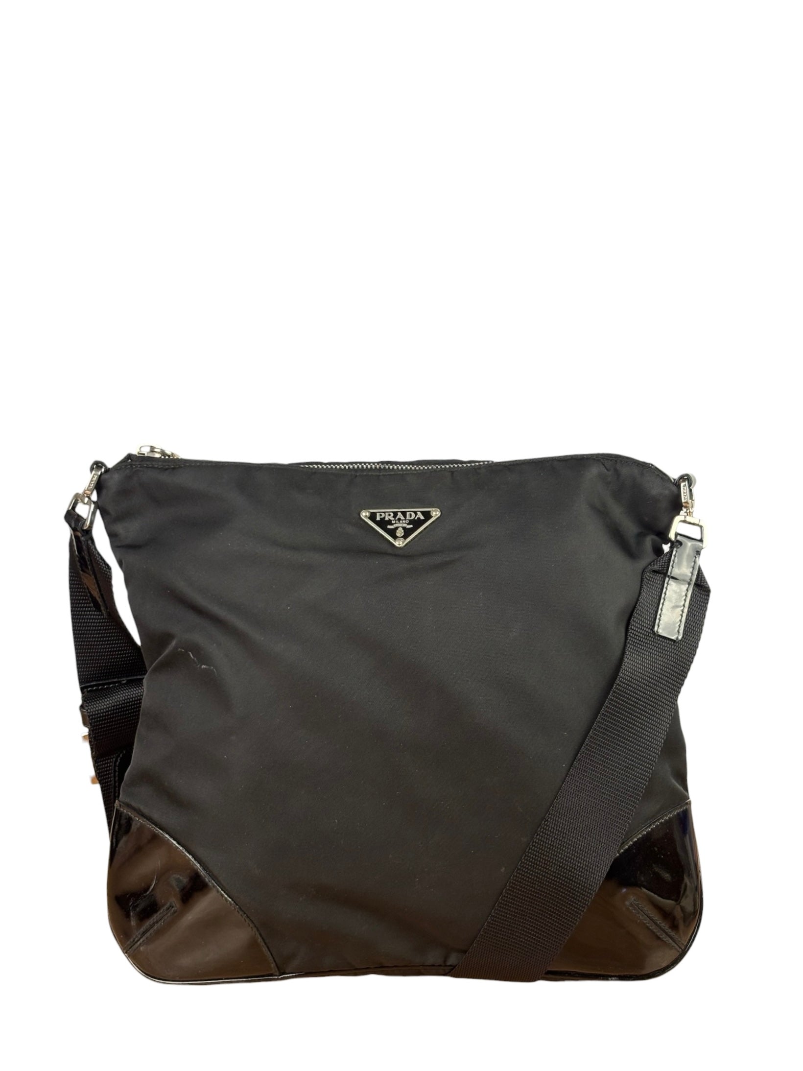 Prada Patent-Trimmed Nylon Crossbody Bag