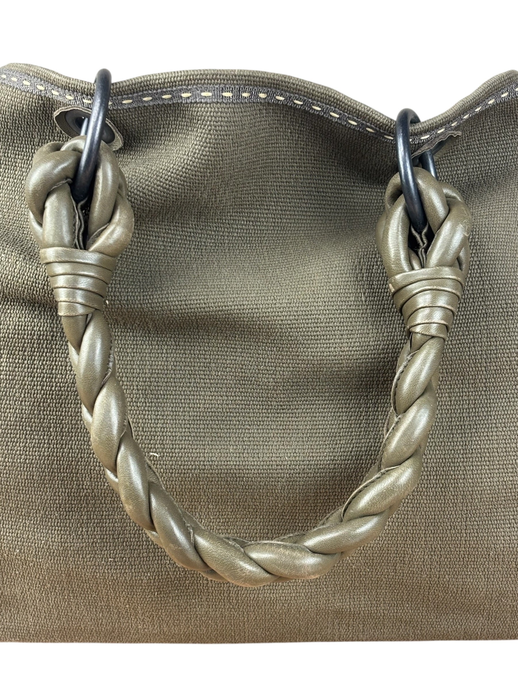 Bottega Venta Vintage Olive/Brown Canvas Large Shopper Shoulder Bag