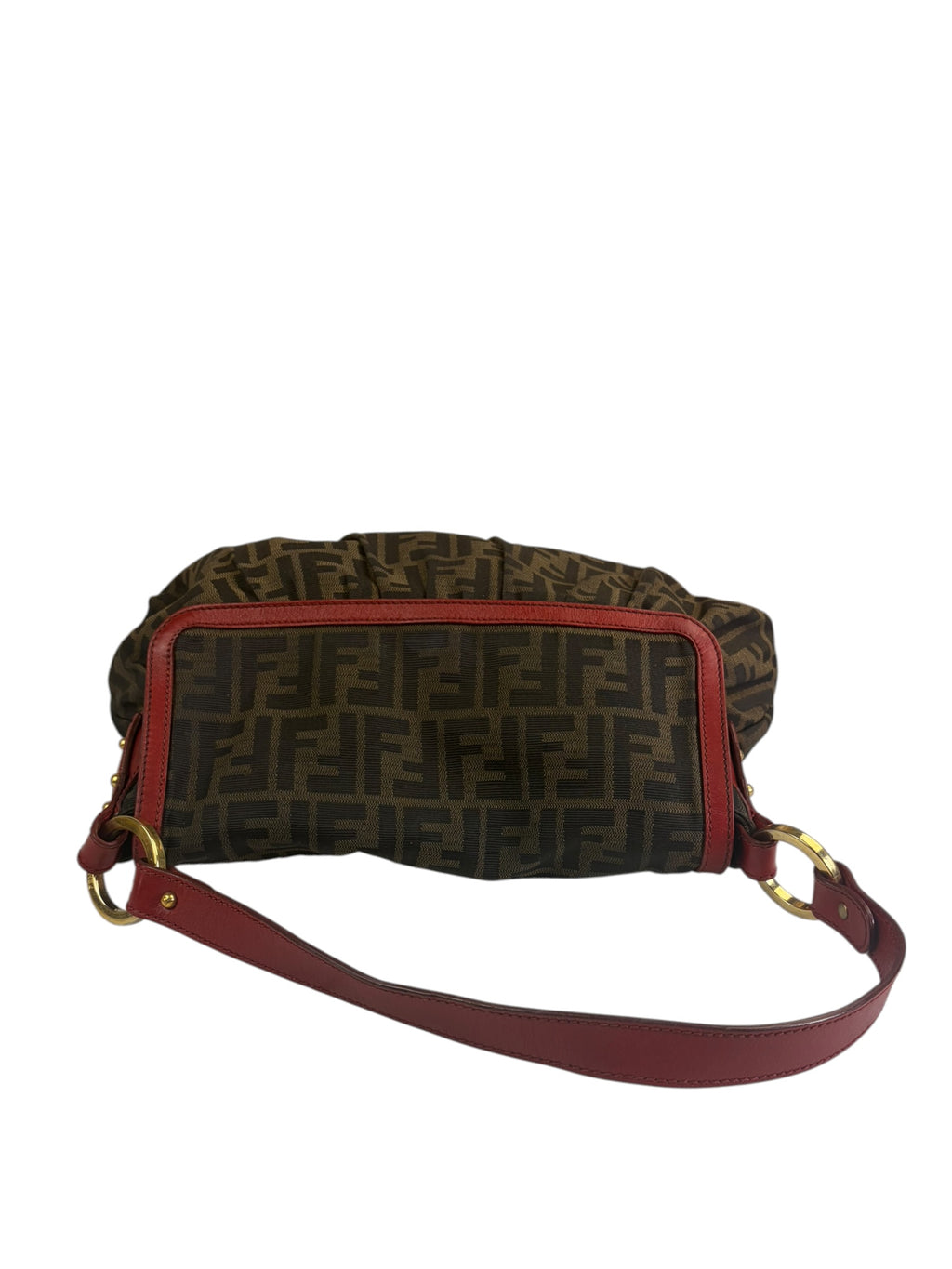 Fendi Canvas Zucca Chef Red Leather Trim Shoulder Bag