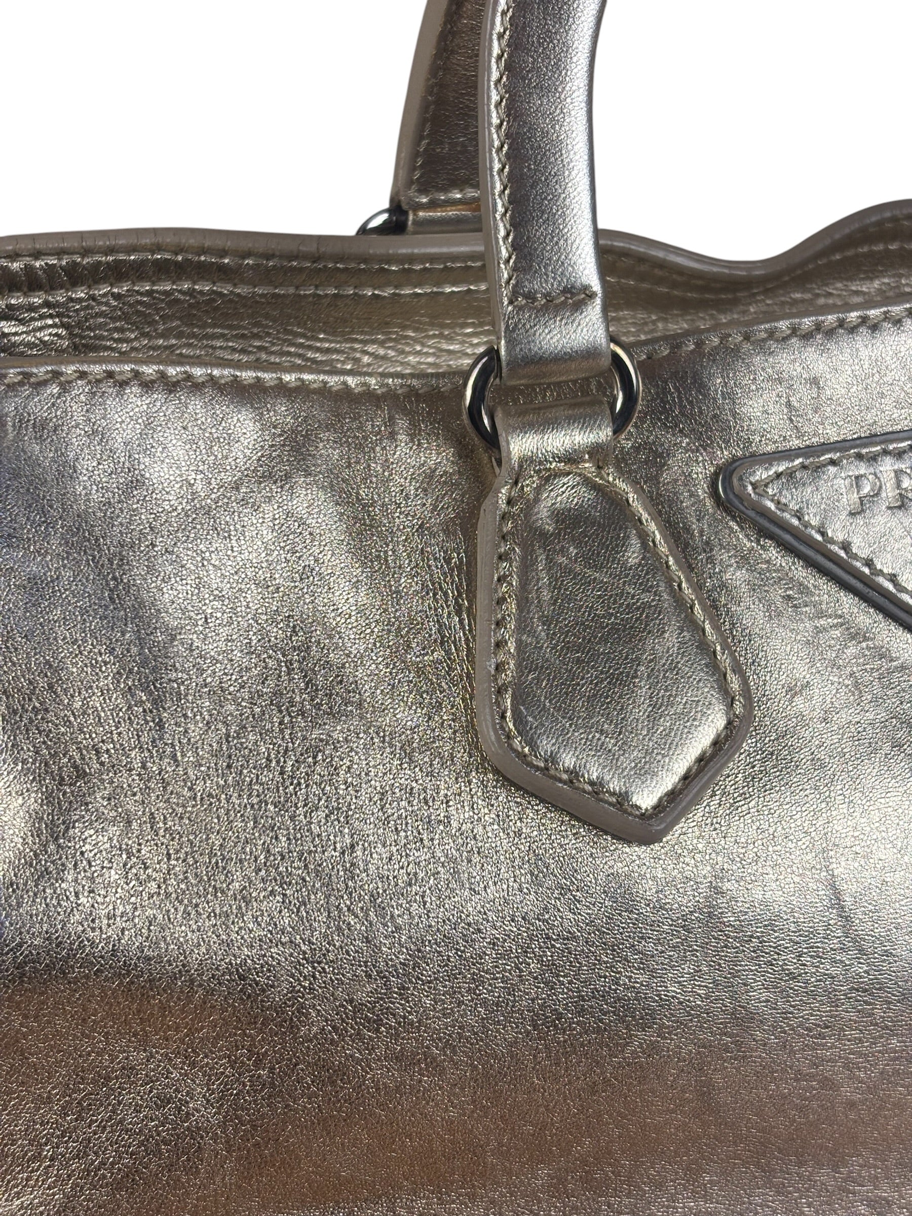 Prada Vintage Metallic Gold Leather Satchel Handbag